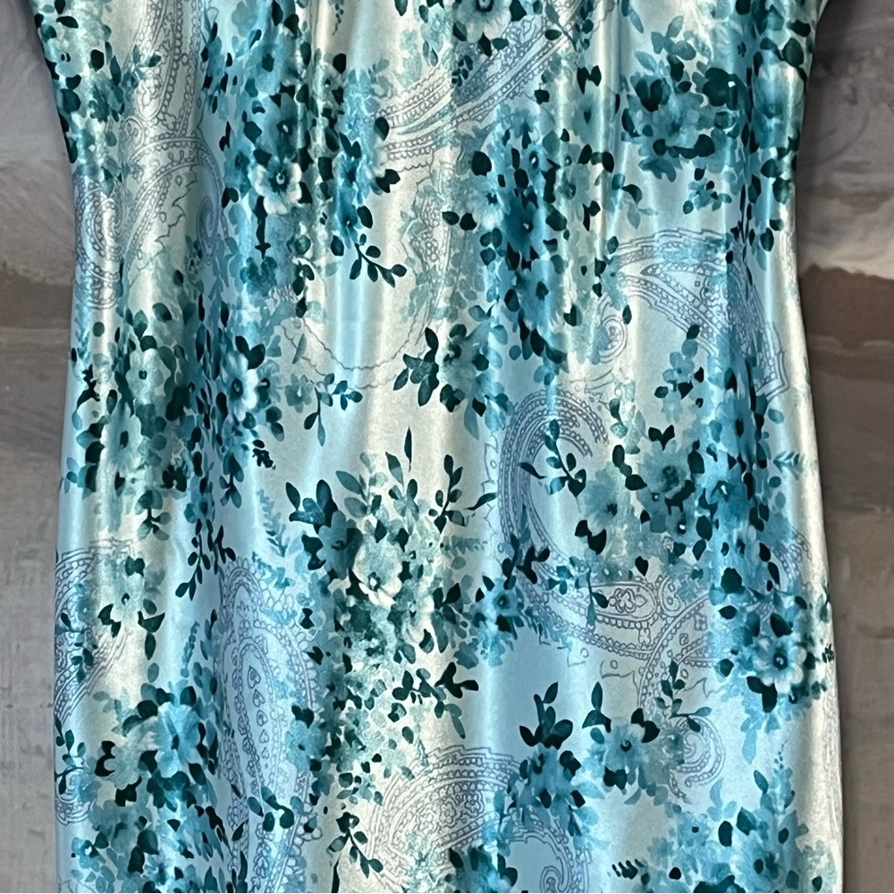 SECRET TREASURES Floral Slip Dress Lace Satin Chemise Antique Teal‎ Blue Size L - Picture 5 of 16